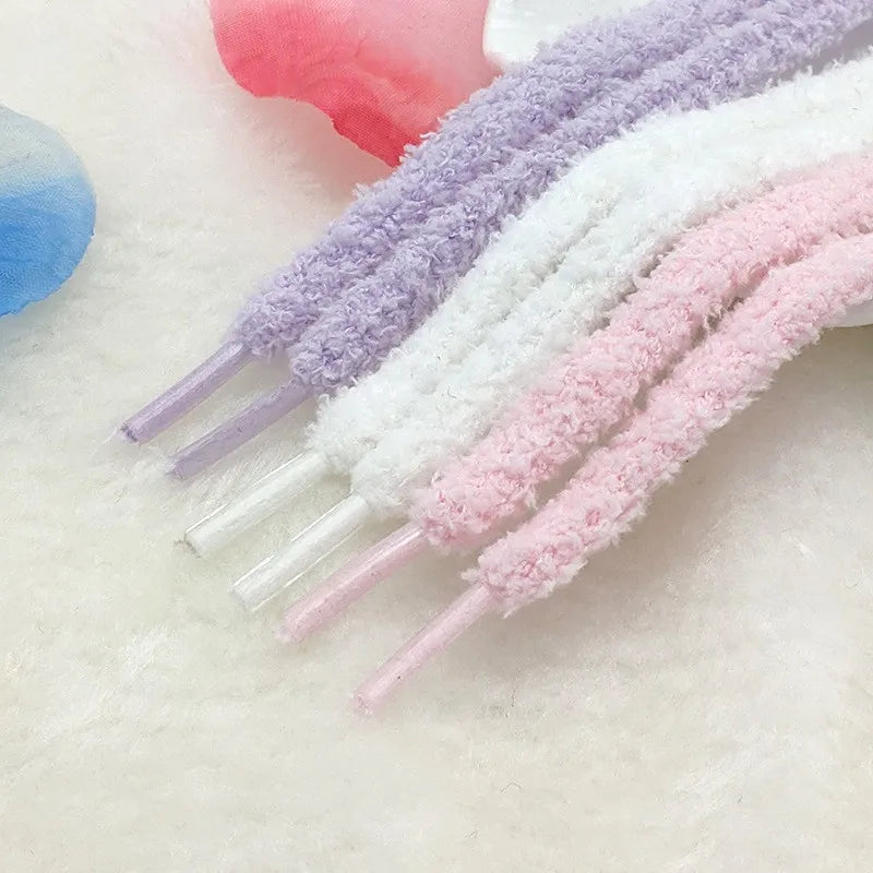 0.8cm width 1 Pair Cute Plush Sneakers Shoelaces Men Women High-top Casual Canvas  White Flat Shoes Laces Strings Accessories