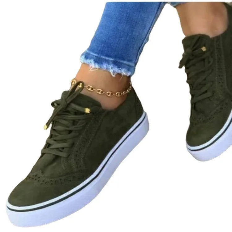 Sneakers Women Fashion Spring Autumn Chain Leather Comfortable Round Toe Platform Sneakers Lace Up Walking Women's Shoes 35-43