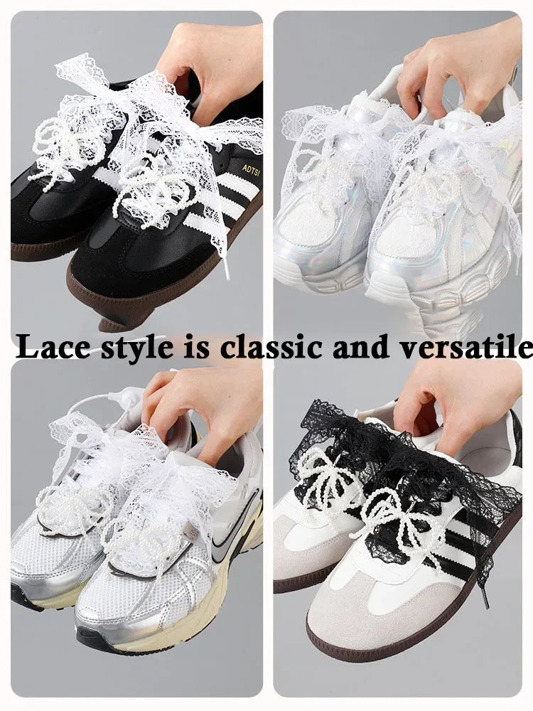 Fancy Lace 2.9CM Width Flat Shoelace for Sneakers Shoelaces for Women Casual Shoes Black White Shoe Laces Accessorices