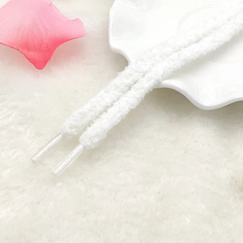 0.8cm width 1 Pair Cute Plush Sneakers Shoelaces Men Women High-top Casual Canvas  White Flat Shoes Laces Strings Accessories