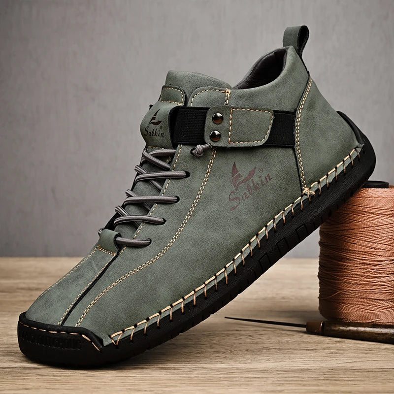 New 2025 Handmade Leather Casual Men Shoes Design Sneakers Man Breathable Leather Shoes Ankle Boots Outdoor Non Slip Walking