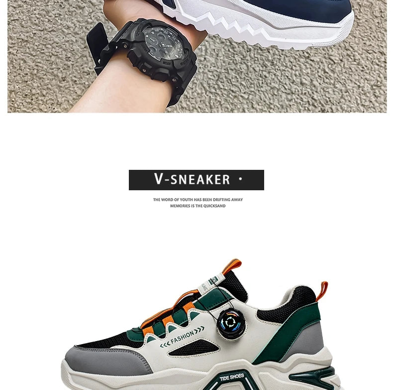 Men's Korean rotating buckle trendy casual sports shoes four season soft soled non slip outdoor running shoes student sneakers