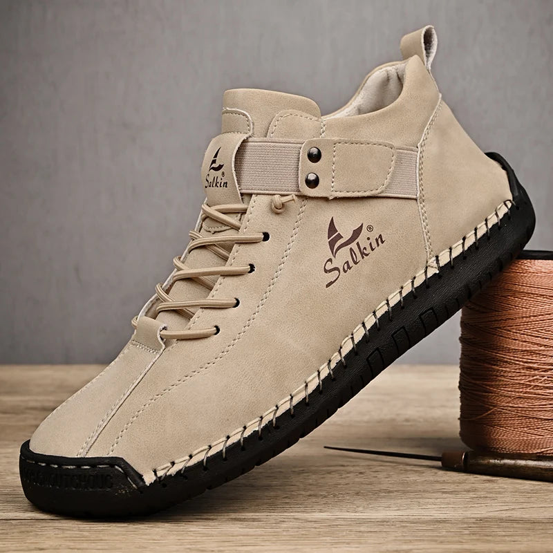 New 2025 Handmade Leather Casual Men Shoes Design Sneakers Man Breathable Leather Shoes Ankle Boots Outdoor Non Slip Walking