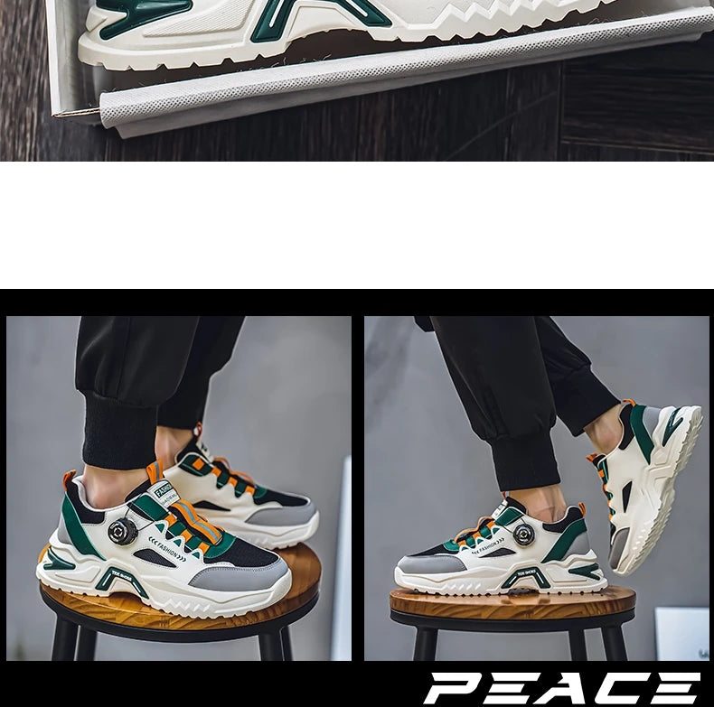 Men's Korean rotating buckle trendy casual sports shoes four season soft soled non slip outdoor running shoes student sneakers