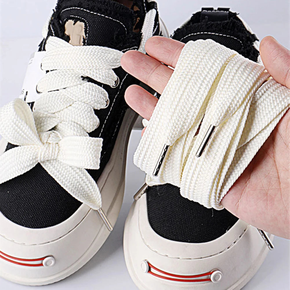 1 Pair Shoelaces Flat Thicken Weave Craft Off 2cm Wide Black White Shoe Laces High-top Sneaker Canvas Shoelace Accessories