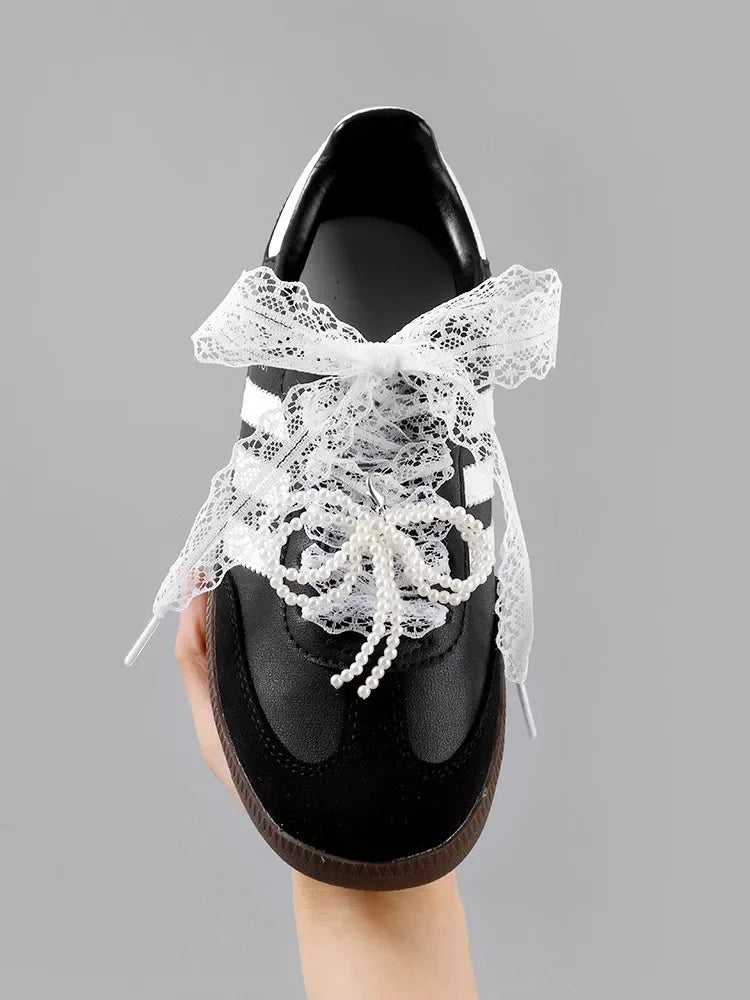 Fancy Lace 2.9CM Width Flat Shoelace for Sneakers Shoelaces for Women Casual Shoes Black White Shoe Laces Accessorices