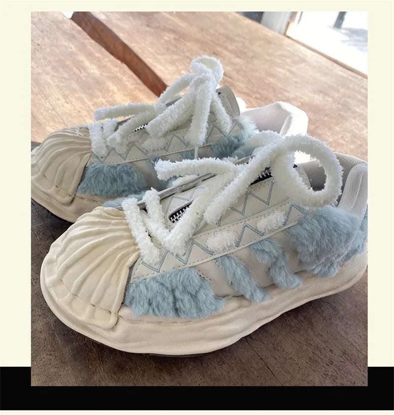0.8cm width 1 Pair Cute Plush Sneakers Shoelaces Men Women High-top Casual Canvas  White Flat Shoes Laces Strings Accessories