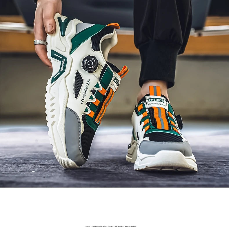 Men's Korean rotating buckle trendy casual sports shoes four season soft soled non slip outdoor running shoes student sneakers