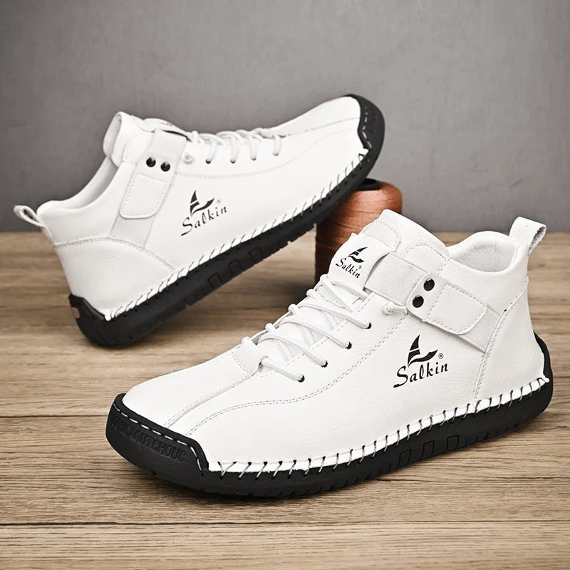 New 2025 Handmade Leather Casual Men Shoes Design Sneakers Man Breathable Leather Shoes Ankle Boots Outdoor Non Slip Walking