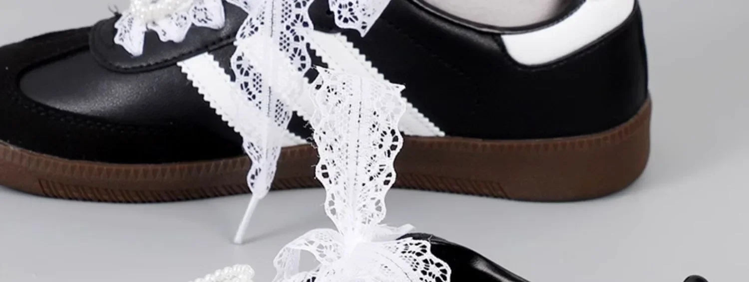 Fancy Lace 2.9CM Width Flat Shoelace for Sneakers Shoelaces for Women Casual Shoes Black White Shoe Laces Accessorices