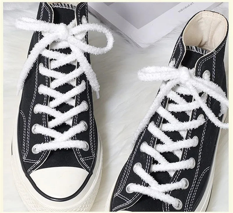 0.8cm width 1 Pair Cute Plush Sneakers Shoelaces Men Women High-top Casual Canvas  White Flat Shoes Laces Strings Accessories