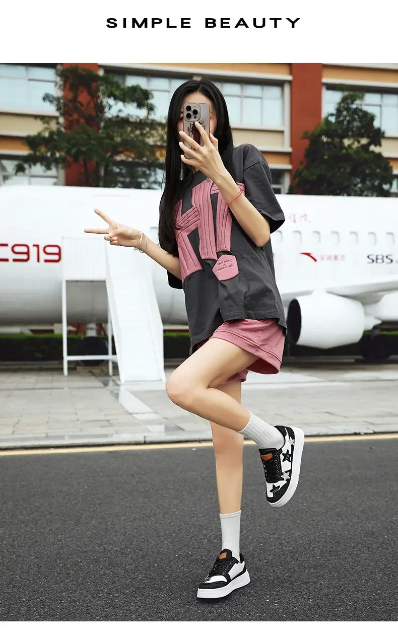 Men's Sneakers Fashion Star Skate Shoes Punk Hip Hop Style Student Sports 2 Summer All-match Non-slip Booster Casual Shoes