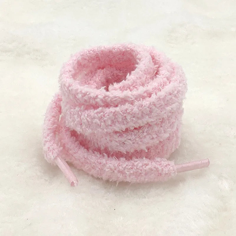 0.8cm width 1 Pair Cute Plush Sneakers Shoelaces Men Women High-top Casual Canvas  White Flat Shoes Laces Strings Accessories