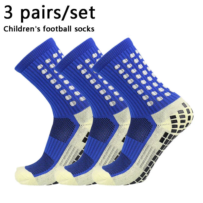 3 pairs 34-39 children breathable sports soccer socks square silicone non-slip grip football socks calcetines hombre
