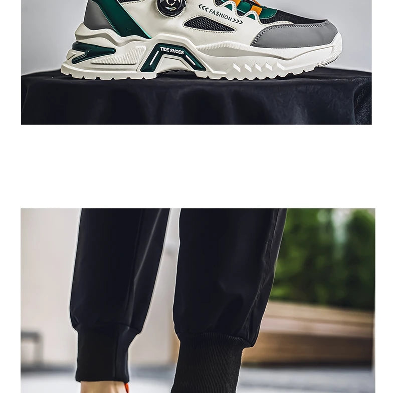 Men's Korean rotating buckle trendy casual sports shoes four season soft soled non slip outdoor running shoes student sneakers